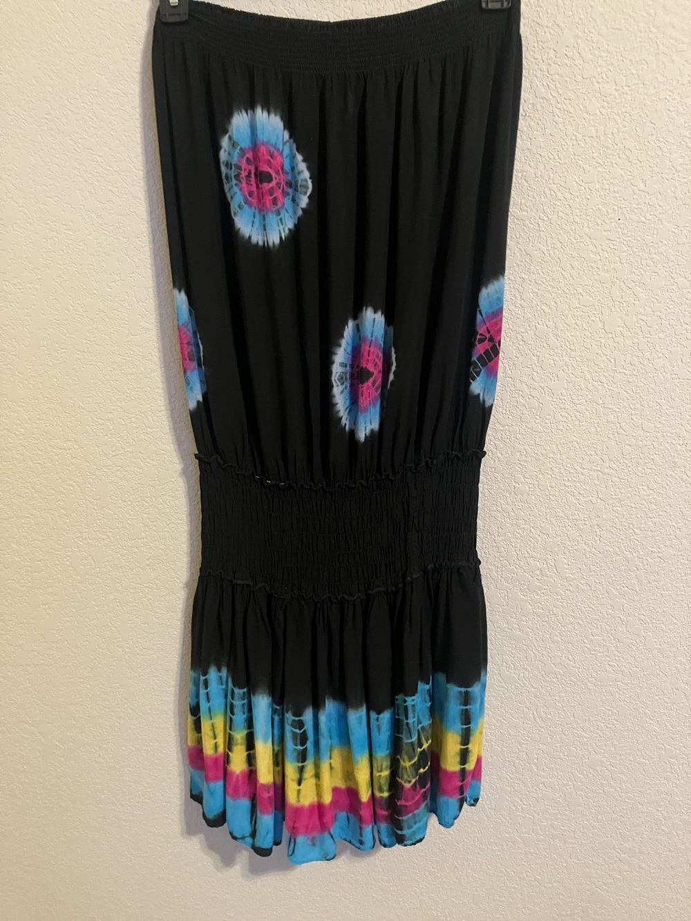 Black Tie-Dye Tube Dress with Pink, Blue & Yellow Accents